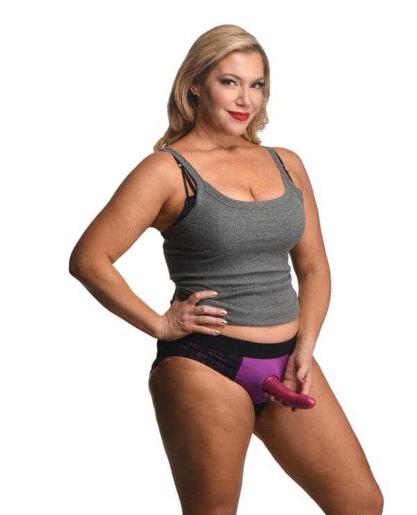 Strap U Lace Envy Crotchless Panty Harness - 3XL Purple - Image 4