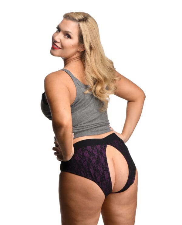 Strap U Lace Envy Crotchless Panty Harness - 3XL Purple - Image 5