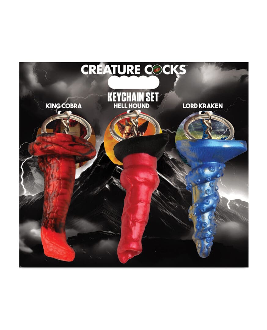 Creature Cocks Hell-Hound, Lord Kraken, & King Cobra Silicone Key Chain Set - Pack of 3 Multi Color