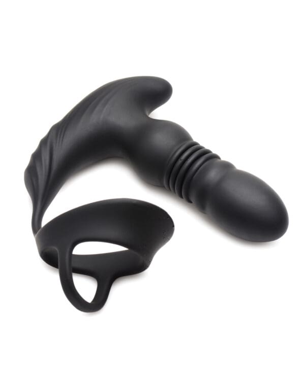ThunderPlugs 10X Thrusting Silicone Vibrator w/Cock & Ball Strap & Remote - Black - Image 2