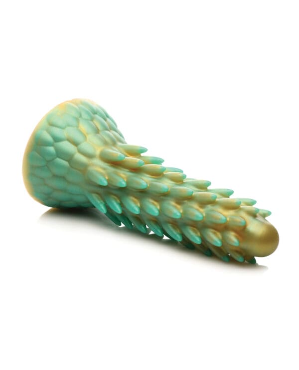 Creature Cocks Stegosaurus Spiky Reptile Silicone Dildo - Teal/Gold - Image 3