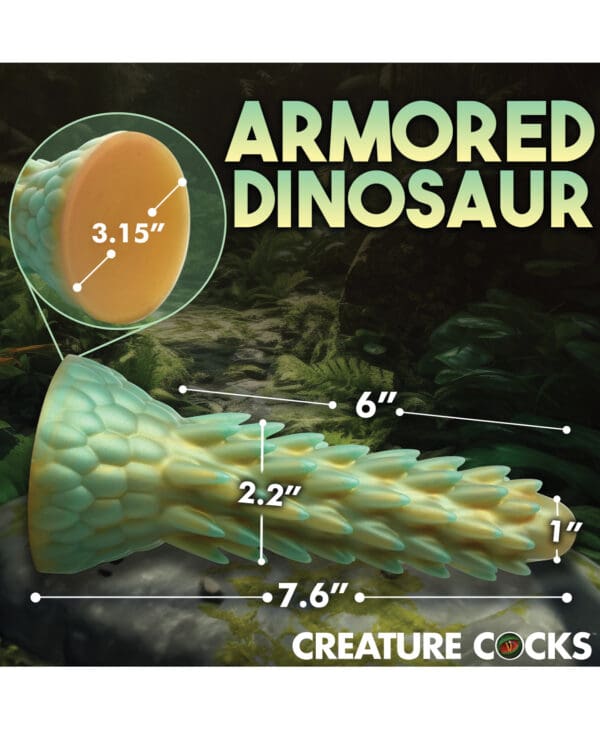 Creature Cocks Stegosaurus Spiky Reptile Silicone Dildo - Teal/Gold - Image 4