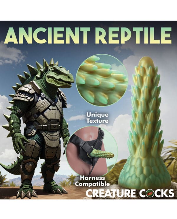 Creature Cocks Stegosaurus Spiky Reptile Silicone Dildo - Teal/Gold - Image 5