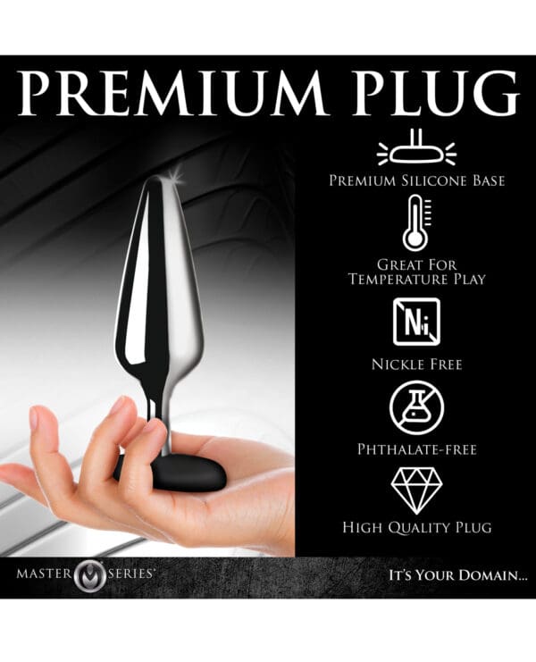 Master Series Butt Slut Metal & Silicone Butt Plug - Metal/Black - Image 5