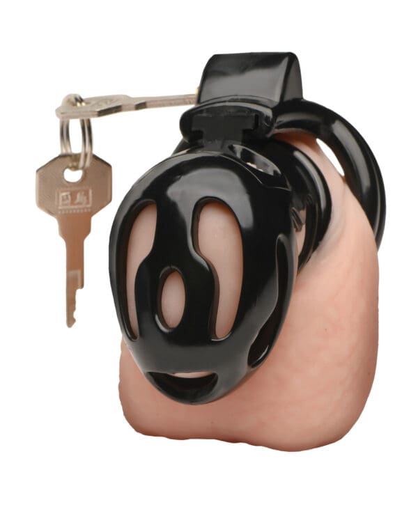 Master Series Hard Stop Double Ring Chastity Cage - Black - Image 4