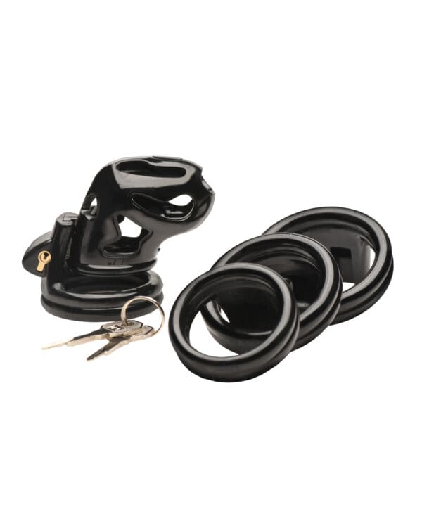 Master Series Hard Stop Double Ring Chastity Cage - Black - Image 5