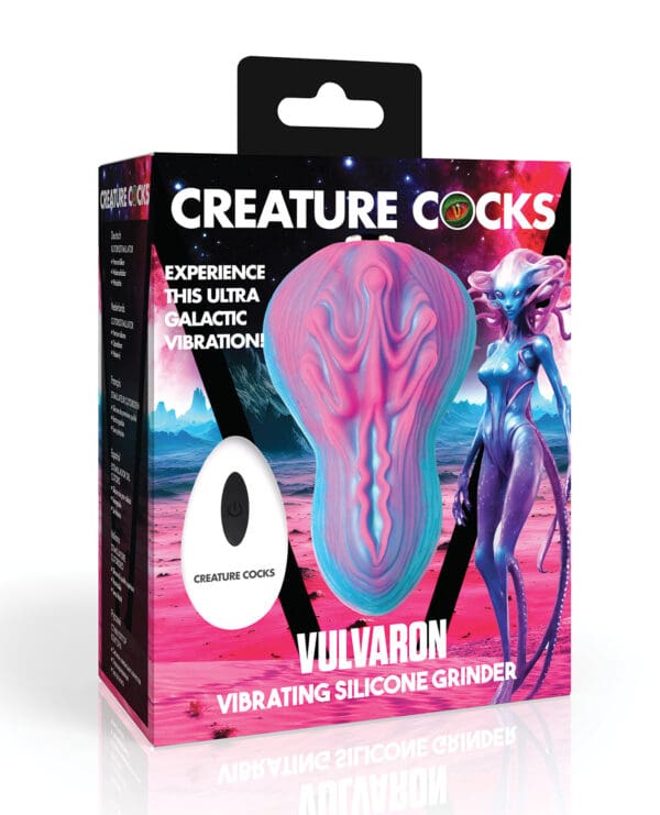 Creature Cocks Vulvaron Vibrating Silicone Grinder w/Remote Control - Pink/Teal/Purple - Image 3