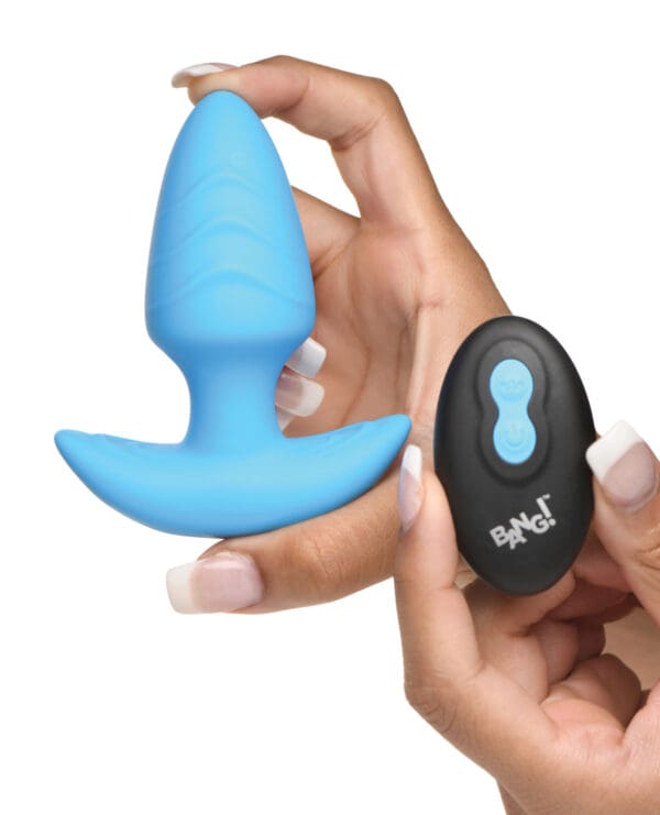 Bang! Rotating & Vibrating Tapered Butt Plug w/Remote - Blue - Image 3