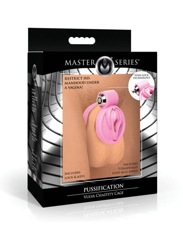 Master Series Pussification Vulva Locking Chastity Cage - Pink - Image 5