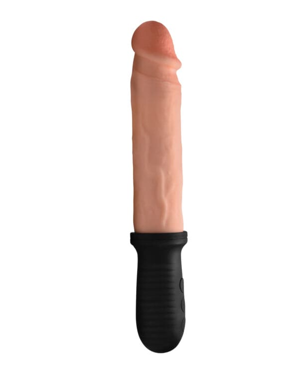 Master Series 8X Auto Pounder Vibrating & Thrusting Dildo w/Handle - Flesh - Image 2