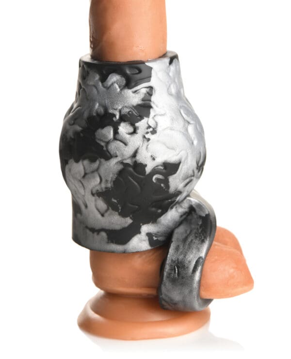 Creature Cocks Night Prowler Silicone Penis Sleeve & Ball Stretcher - Large, Silver/Black - Image 4