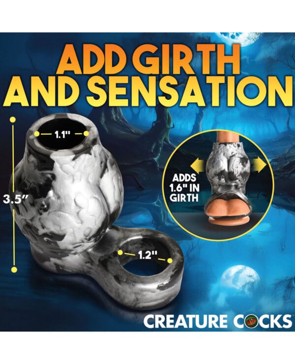 Creature Cocks Night Prowler Silicone Penis Sleeve & Ball Stretcher - Large, Silver/Black - Image 5