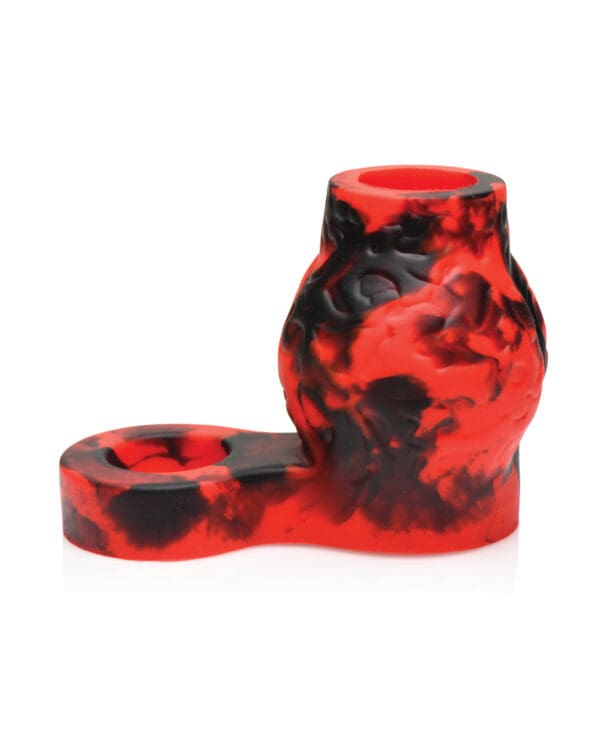 Creature Cocks Hell Bound Penis Sleeve & Ball Stretcher - Medium, Red/Black - Image 2