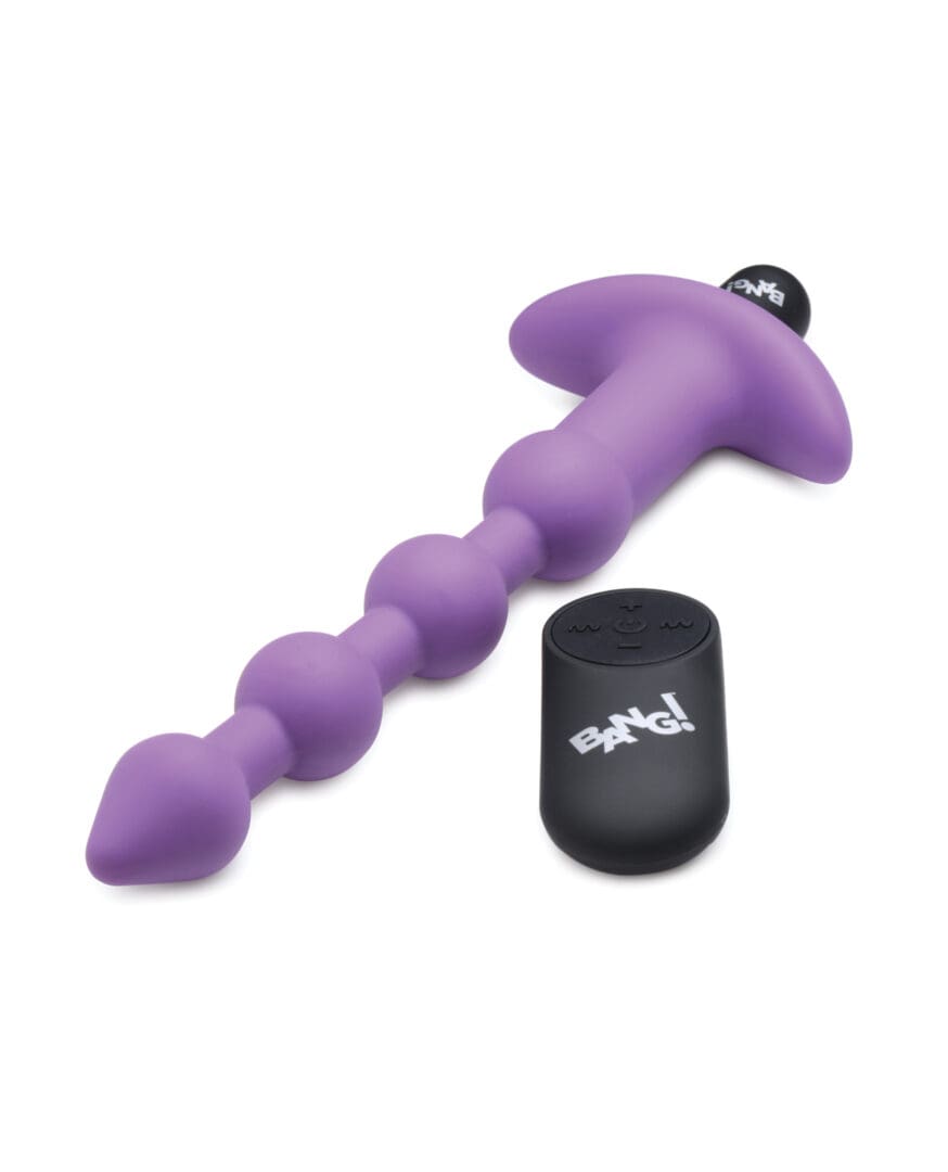 Bang! 28X Vibrating Silicone Anal Beads w/Remote Control - Purple - Image 2