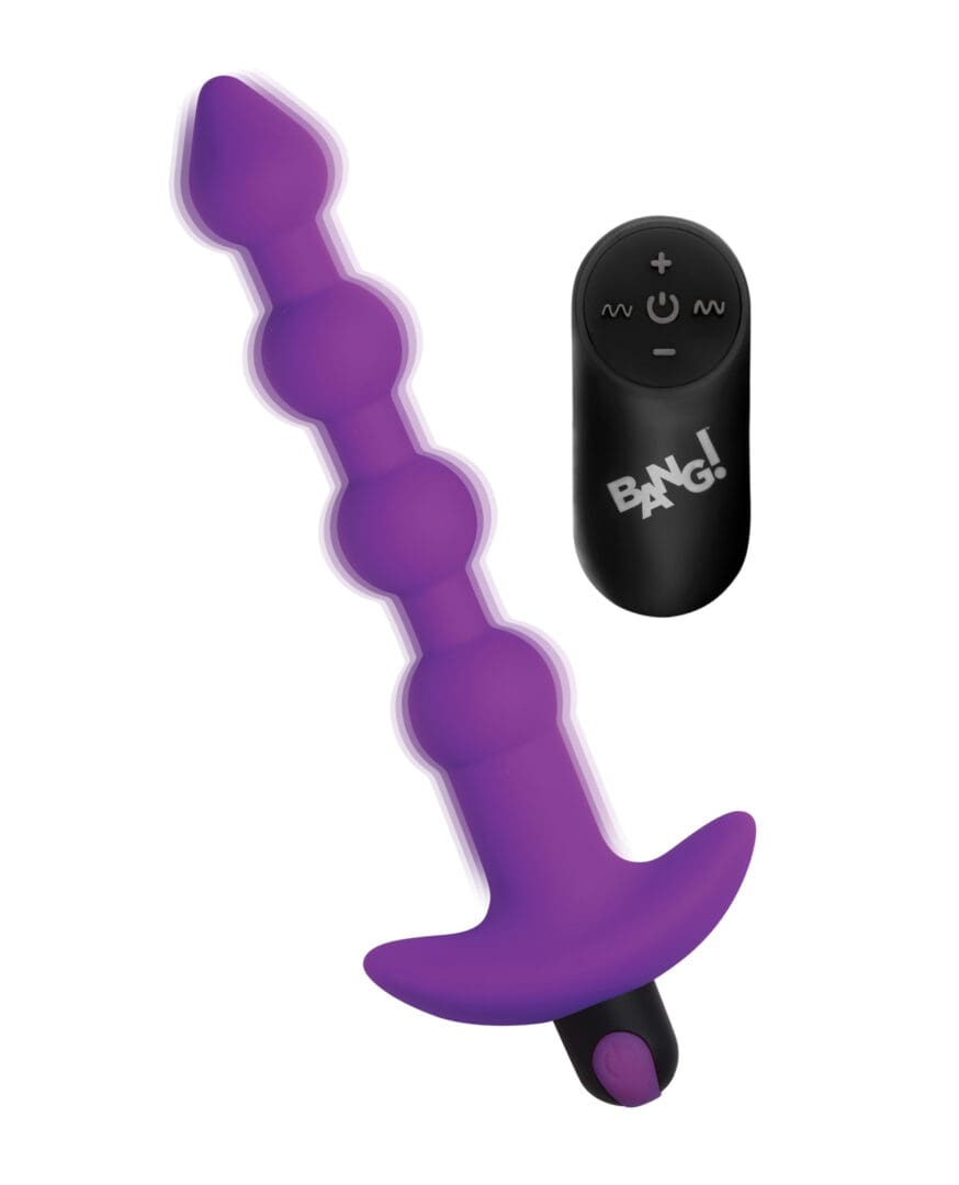 Bang! 28X Vibrating Silicone Anal Beads w/Remote Control - Purple - Image 3