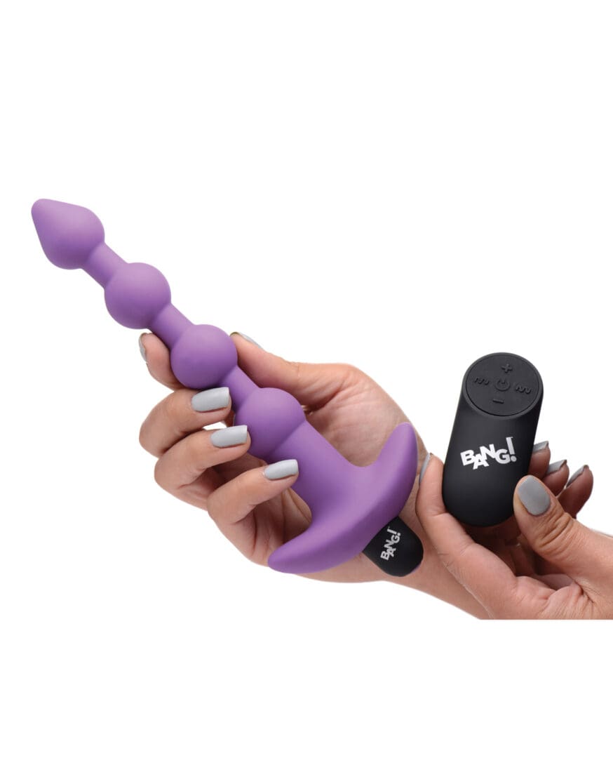 Bang! 28X Vibrating Silicone Anal Beads w/Remote Control - Purple - Image 5