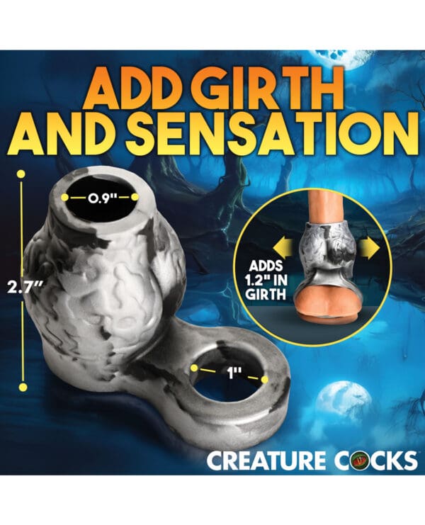 Creature Cocks Night Prowler Silicone Penis Sleeve & Ball Stretcher - Medium, Silver/Black - Image 5