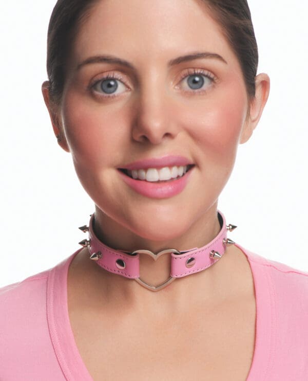Master Series Spiked Heart Choker - Pink - Image 5