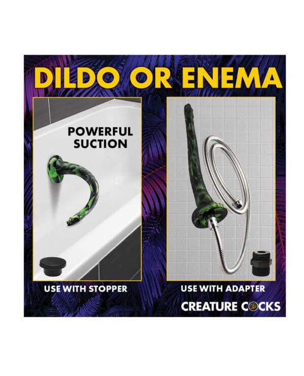 Creature Cocks Spitting Serpent Silicone Enema Snake - Black/Green - Image 5