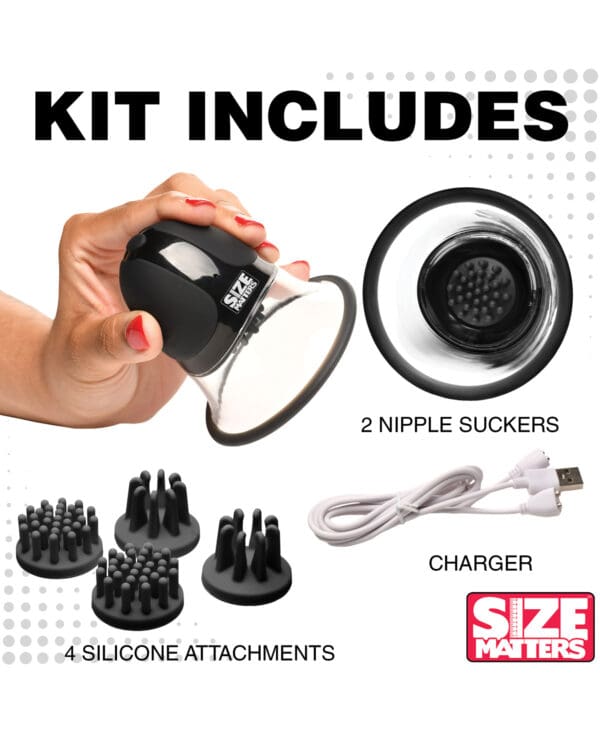 Size Matters 10X Rotating Silicone Nipple Suckers w/ 4 Attachments - Black - Image 5