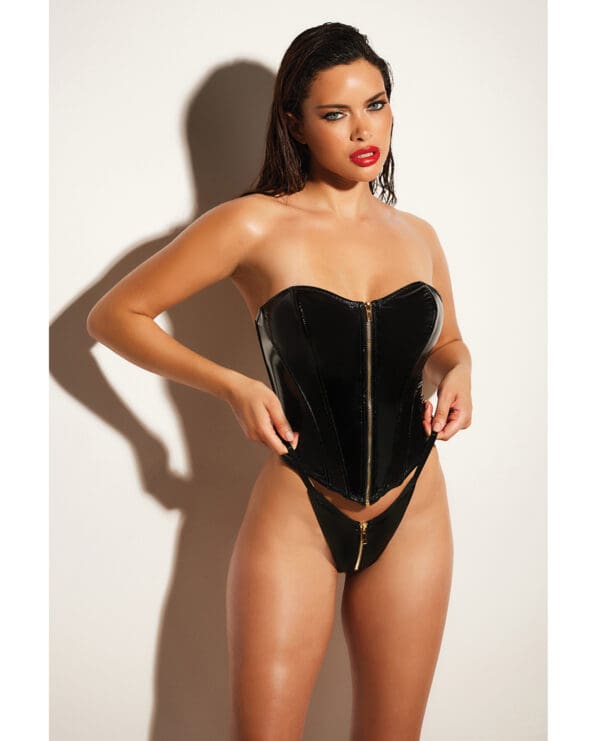 FETISH Rider Vinyl Bustier w/Front Zipper & Panty Black XL - Image 3