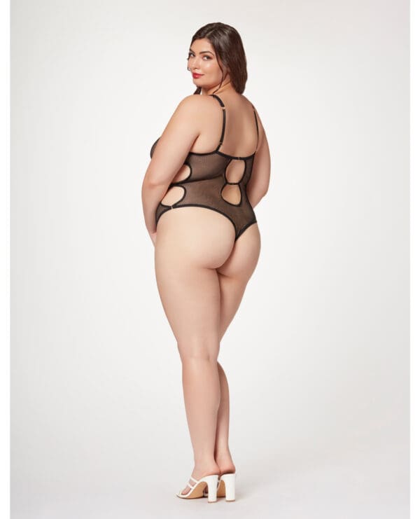 Fishnet Strappy High Cut Leg Teddy Black 1X/2X - Image 2