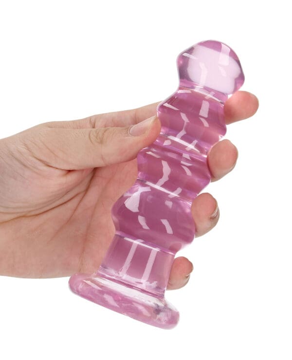 Shots RealRock Crystal Clear 5.5" Curvy Dildo/Butt Plug - Pink - Image 3