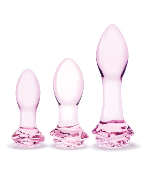Glas 3 pc Rosebud Butt Plug Set - Pink - Image 2
