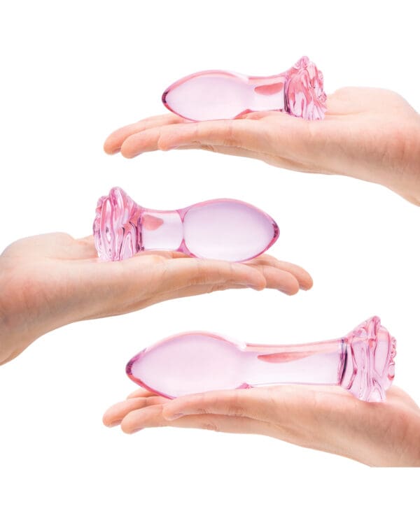 Glas 3 pc Rosebud Butt Plug Set - Pink - Image 4