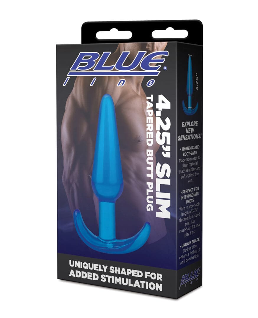 Blue Line C & B 4.25" Slim Tapered Butt Plug - Jelly Blue