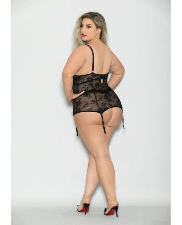 Flame Fetish Soulmate Lace Up Bustier & Wide Band Thong Black 1X/2X - Image 2