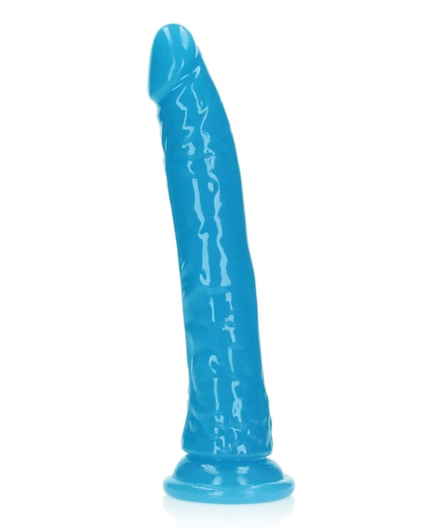 Shots RealRock 9" Slim Dildo Glow in the Dark - Neon Blue - Image 2