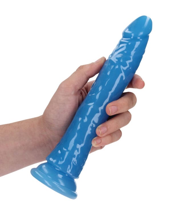 Shots RealRock 9" Slim Dildo Glow in the Dark - Neon Blue - Image 5