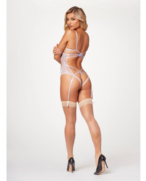 Sheer Mesh & Lace Demi Cup Teddy Lavender MD - Image 2