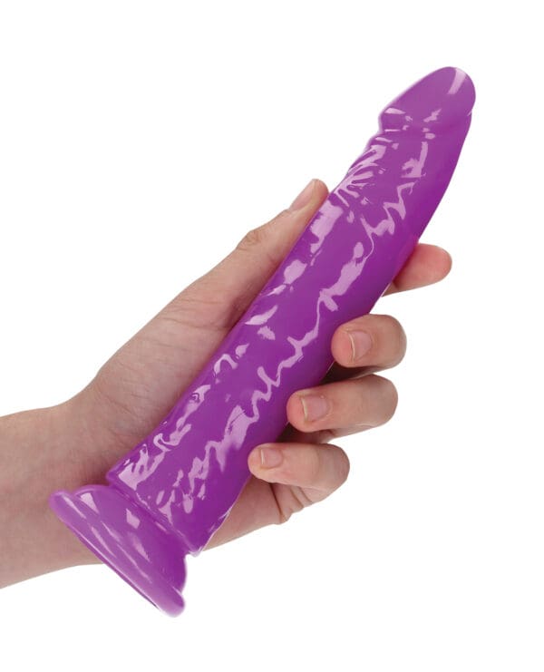 Shots RealRock 8" Slim Dildo Glow in the Dark - Neon Purple - Image 4