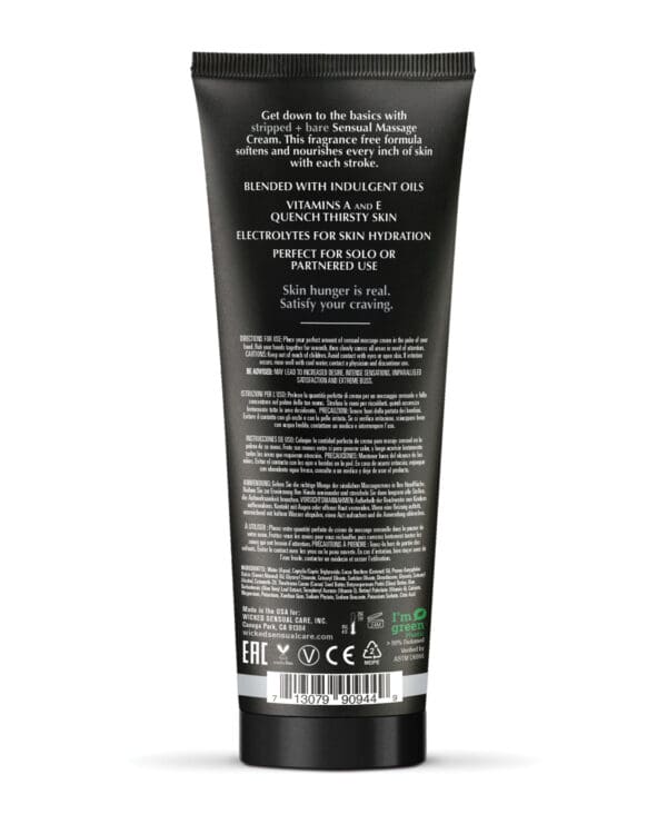 Wicked Sensual Care Stripped & Bare Unscented Massage Cream  - 4 oz - Image 2