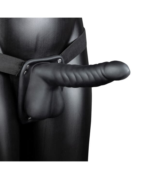 Shots Ouch 8" Ribbed Hollow Strap On w/Balls - Black - Image 2