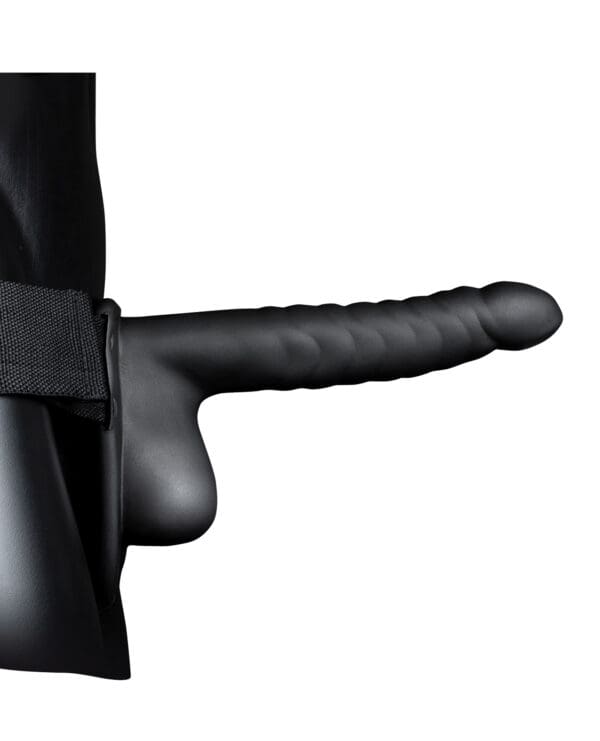 Shots Ouch 8" Ribbed Hollow Strap On w/Balls - Black - Image 4