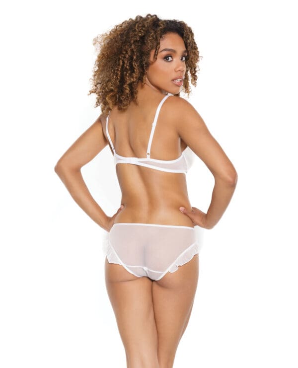 Stretch Mesh Ruffled Crotchless Teddy White SM - Image 3