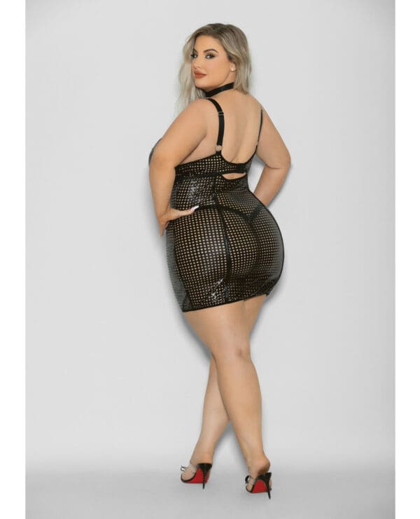 Flame Fetish Mistress Lasercut Lattice Chemise w/Choker & Thong Black 1X/2X - Image 2