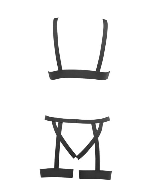 Kitten Teaser Strappy Open Cup Bra & Open Panty w/Leg Straps Black O/S - Image 5