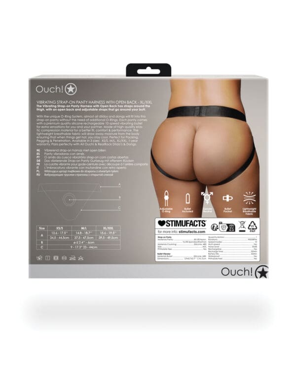 Shots Ouch Vibrating Strap On Panty Harness w/Open Back - Black XL/XXL - Image 2