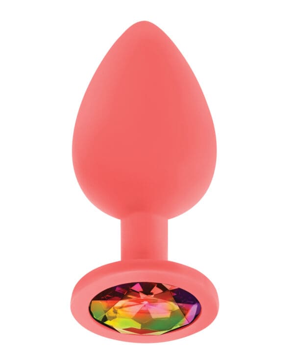 Luv Inc. Jeweled Silicone Butt Plug w/Three Stones - Large Coral - Image 3