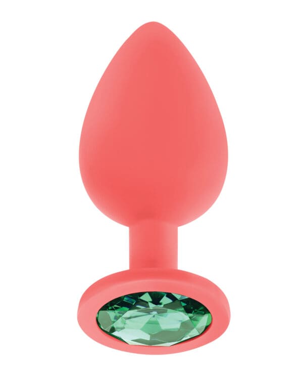 Luv Inc. Jeweled Silicone Butt Plug w/Three Stones - Large Coral - Image 4