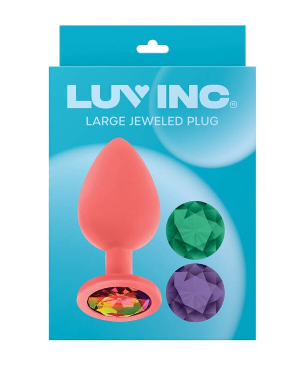 Luv Inc. Jeweled Silicone Butt Plug w/Three Stones - Large Coral - Image 5