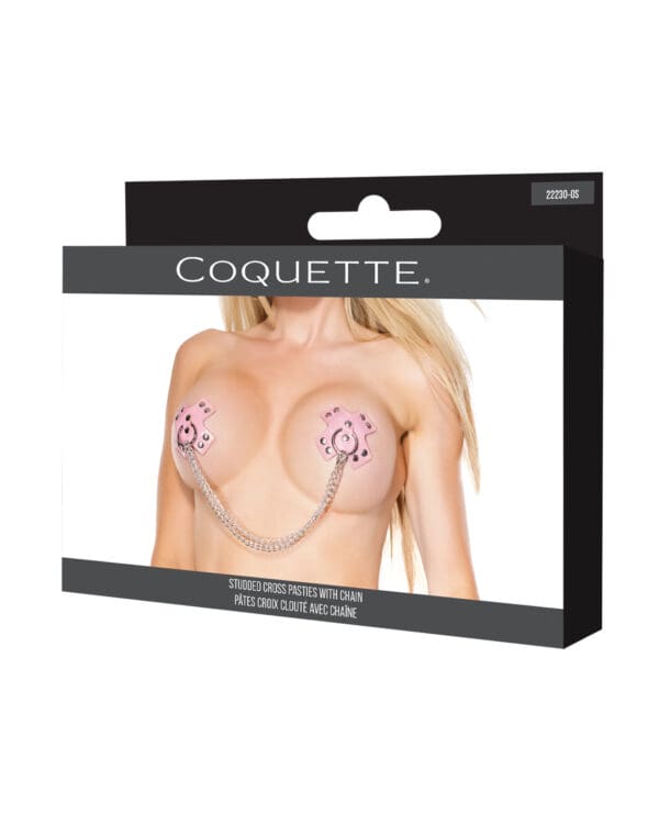 Darque Studded Cross Reusable Pasties w/Chain - Pink O/S - Image 4