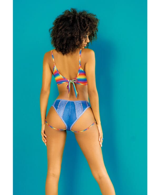 Rainbow Top & Strappy Micro Mini Shorts Chambray Prints S/M - Image 2
