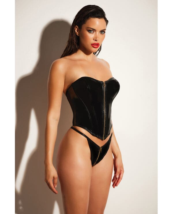 FETISH Rider Vinyl Bustier w/Front Zipper & Panty Black LG - Image 2