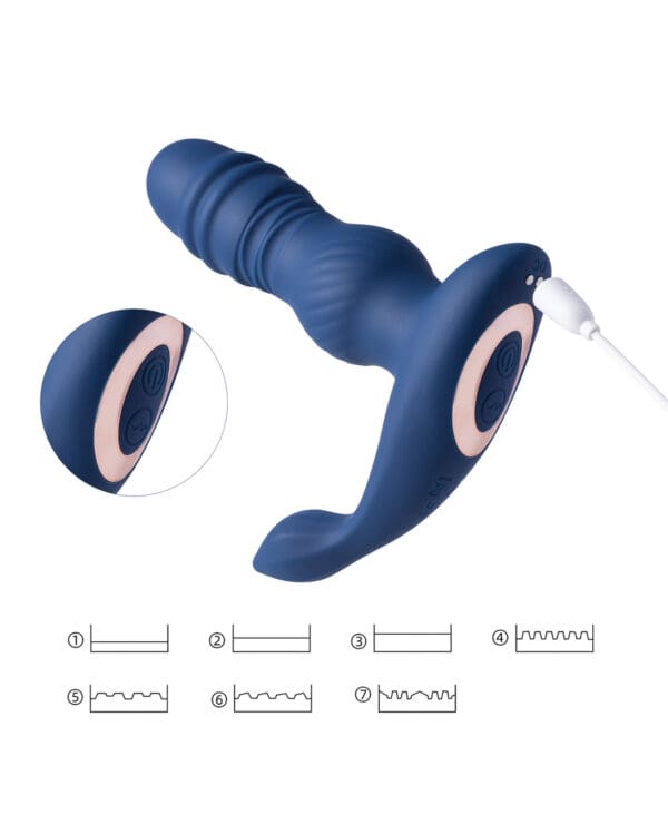 Jaden Thrusting Prostate Massager Vibrating Butt Plug Anal Sex Toy - Blue - Image 3