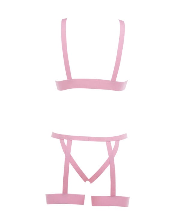 Kitten Teaser Strappy Open Cup Bra & Open Panty w/Leg Straps Pink O/S - Image 5
